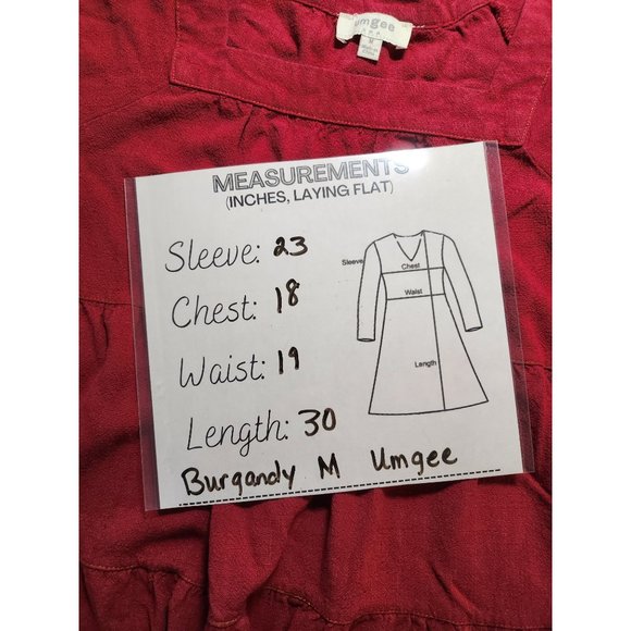 Umgee Burgandy  Linen/Cotton Midi‎ Dress Size Med. - Picture 6 of 6